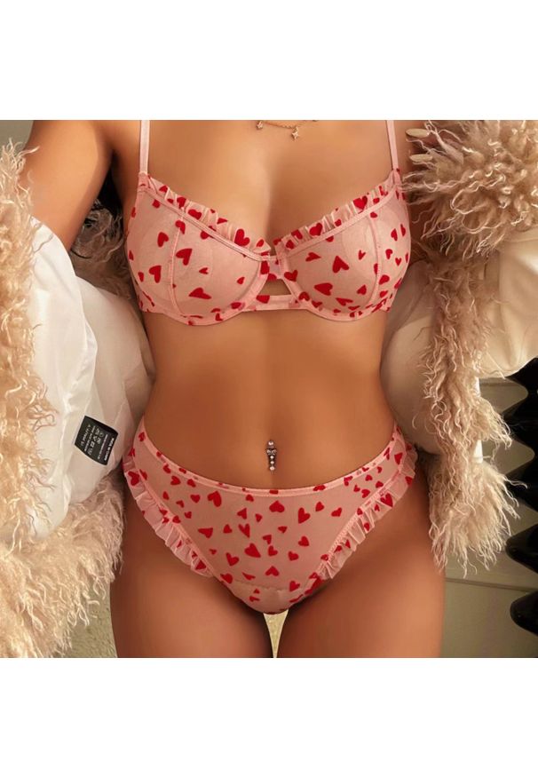 Intica - Komplet bielizny z siateczki z wzorem serc na wyjątkowe okazje Herma. Kolor: różowy. Materiał: materiał