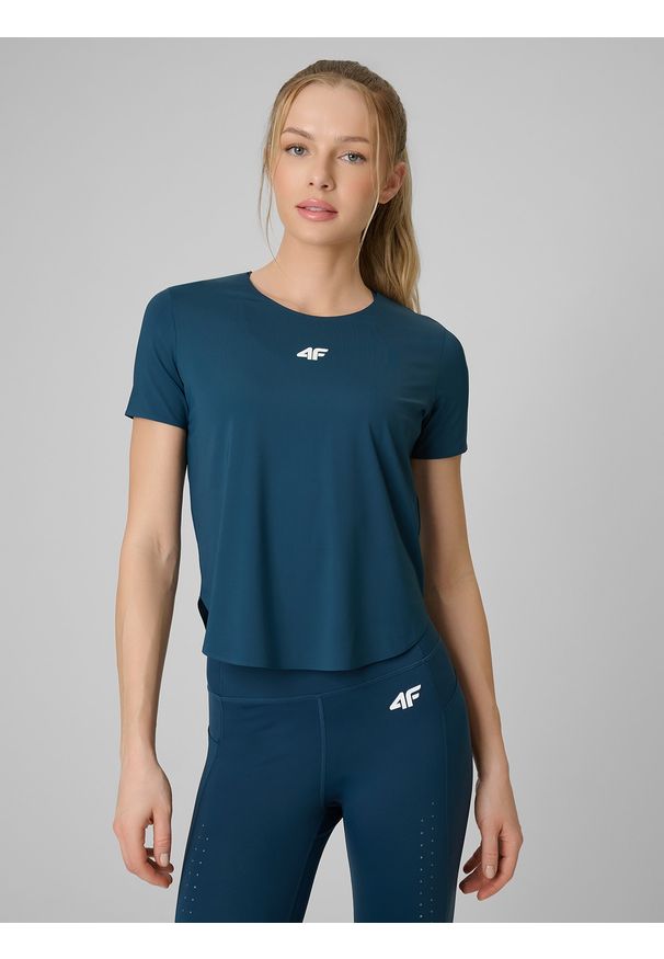4f - 4F Koszulka treningowa regular szybkoschnąca damska - turkusowa L. Kolor: turkusowy. Materiał: skóra, włókno. Sport: fitness