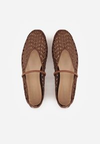 Born2be - Brązowe Ażurowe Balerinki z Imitacji Plecionki z Paskiem Naeraea. Okazja: na co dzień. Zapięcie: pasek. Kolor: brązowy. Materiał: len. Wzór: ażurowy. Sezon: wiosna, lato. Styl: casual, klasyczny #5