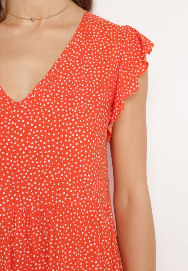 Born2be - Pomarańczowa Bawełniana Sukienka o Rozkloszowanym Kroju w Kropki Giavina. Okazja: na co dzień. Kolor: pomarańczowy. Materiał: bawełna. Wzór: kropki. Typ sukienki: rozkloszowane, sportowe. Styl: casual, sportowy