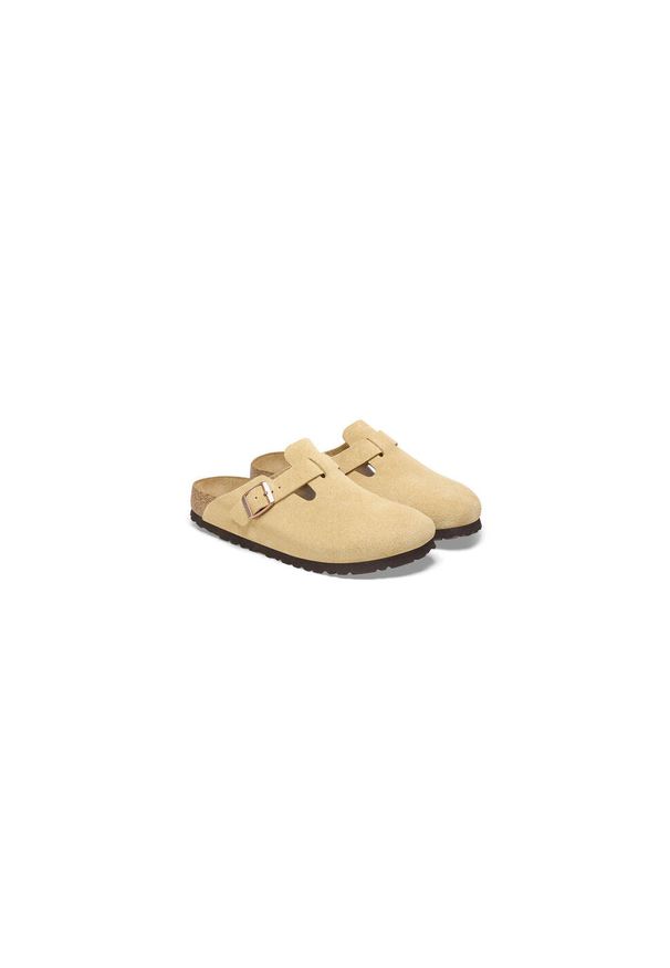 Klapki damskie Birkenstock boston vl. Zapięcie: bez zapięcia. Kolor: żółty. Materiał: zamsz, syntetyk, materiał. Sezon: lato. Sport: turystyka piesza