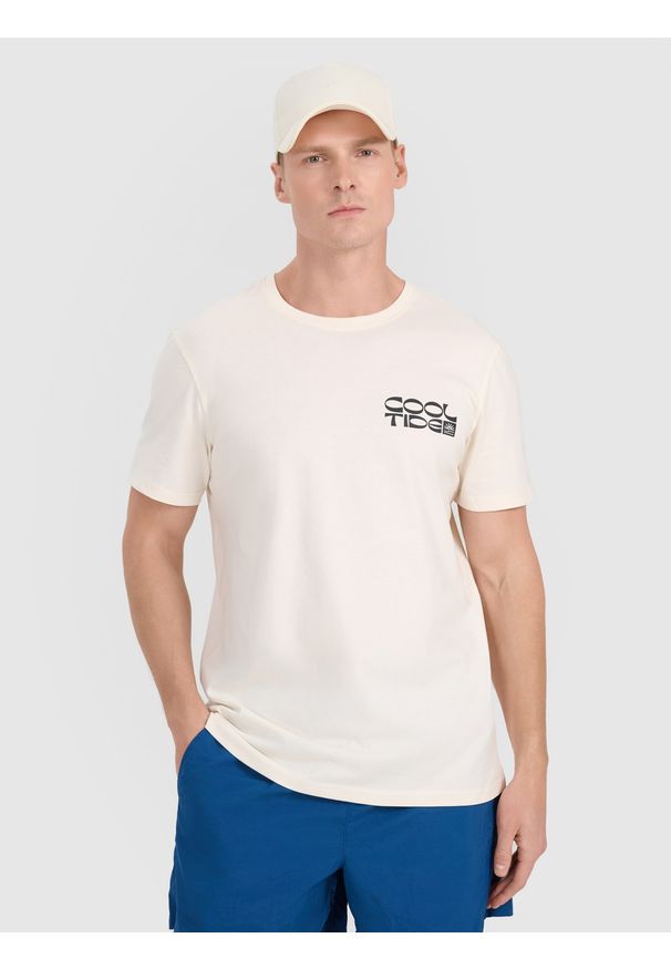 4f - 4F T-shirt regular z nadrukiem męski - biały M. Okazja: na co dzień. Kolor: biały. Materiał: dzianina, jersey, bawełna. Wzór: nadruk. Styl: casual, klasyczny, sportowy