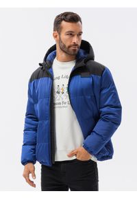 Ombre Clothing - Kurtka męska pikowana - niebieska V1 - Rozmiar: XL. Kolor: niebieski. Materiał: poliester. Sezon: zima #4