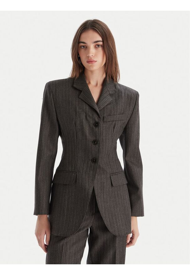 Marella Marynarka Essenza 2523046052 Szary Slim Fit. Kolor: szary. Materiał: wełna