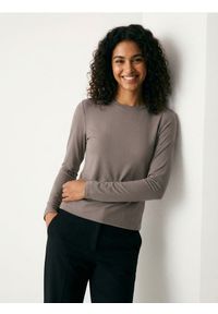 Sinsay - Koszulka poliamidowa z długim rękawem - brązowy. Kolor: brązowy. Materiał: poliamid. Długość rękawa: długi rękaw. Długość: długie