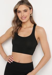 Born2be - Czarny Biustonosz Top Sportowy z Elastycznego Materiału Revettia. Okazja: na co dzień. Kolor: czarny. Materiał: materiał. Styl: sportowy