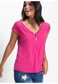 Shirt z koronkową wstawką bonprix różowy. Kolor: różowy. Materiał: koronka #5