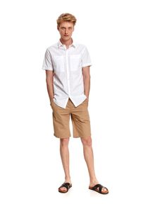 TOP SECRET - Biała koszula męska z krótkim rękawem. Kolor: biały. Materiał: tkanina, bawełna. Długość rękawa: krótki rękaw. Długość: krótkie. Styl: elegancki