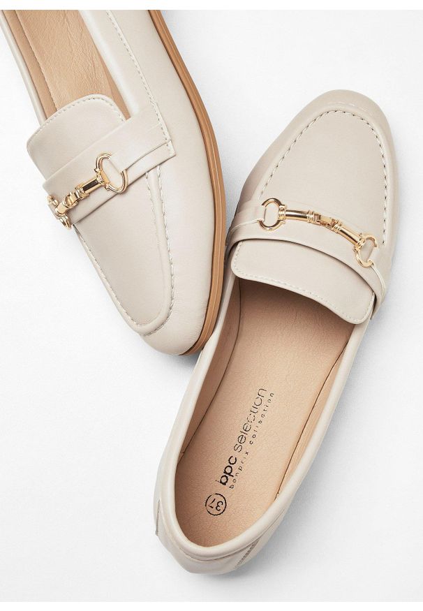 bonprix - Loafersy ze sprzączką. Zapięcie: bez zapięcia, sprzączka. Kolor: beżowy. Styl: elegancki