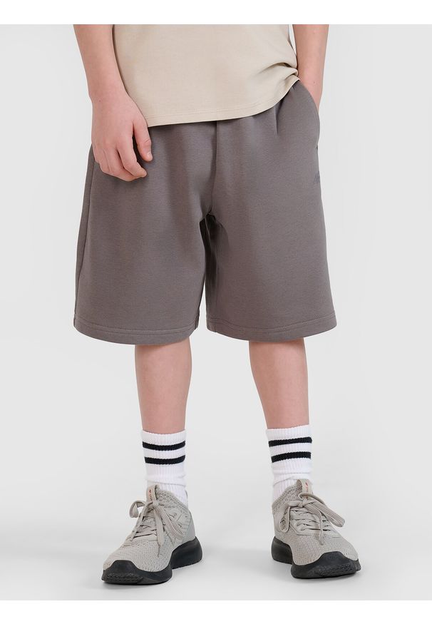 4f - 4F Spodenki dresowe chłopięce - szare 128 (7-8 lat). Okazja: na co dzień. Kolor: szary. Materiał: dresówka. Długość: krótkie. Wzór: ze splotem, gładki. Sezon: lato. Styl: casual, sportowy