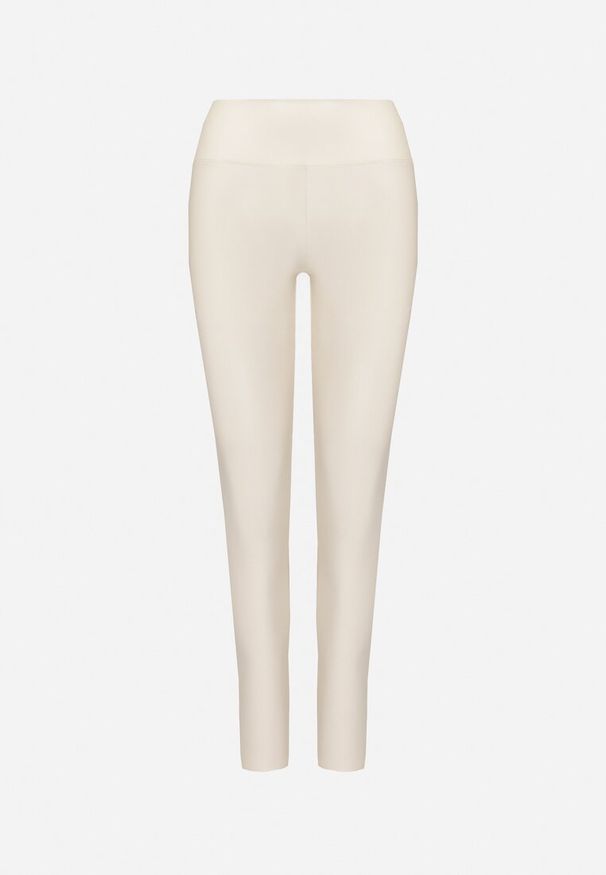 Born2be - Białe Legginsy z Ekoskóry z Wysokim Stanem i Polarem Labira. Okazja: na co dzień. Stan: podwyższony. Kolor: biały. Materiał: polar. Wzór: aplikacja. Styl: casual, elegancki