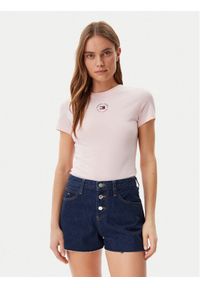Tommy Jeans T-Shirt Essential DW0DW20316 Różowy Slim Fit. Kolor: różowy. Materiał: wiskoza, bawełna #1