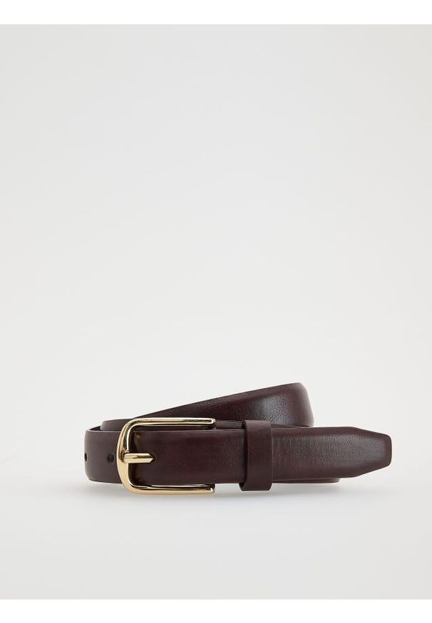 Reserved - Pasek z łączonych materiałów - mahoniowy. Kolor: brązowy. Materiał: materiał