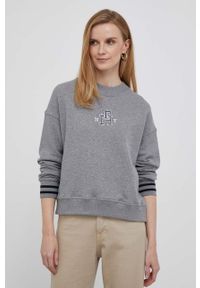 TOMMY HILFIGER - Tommy Hilfiger bluza bawełniana damska kolor szary melanżowa. Kolor: szary. Materiał: bawełna. Wzór: melanż. Styl: klasyczny #1