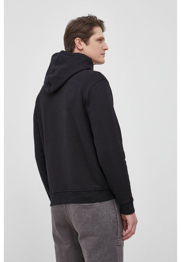 Guess Bluza męska kolor czarny z kapturem gładka. Typ kołnierza: kaptur. Kolor: czarny. Materiał: bawełna. Wzór: gładki