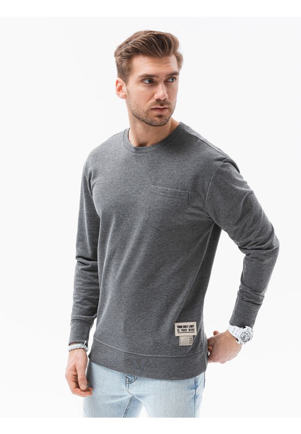 Ombre Clothing - Bluza męska bez kaptura B1149 - czarna - XXL. Typ kołnierza: bez kaptura. Kolor: czarny. Materiał: jeans, poliester, materiał, bawełna. Wzór: melanż