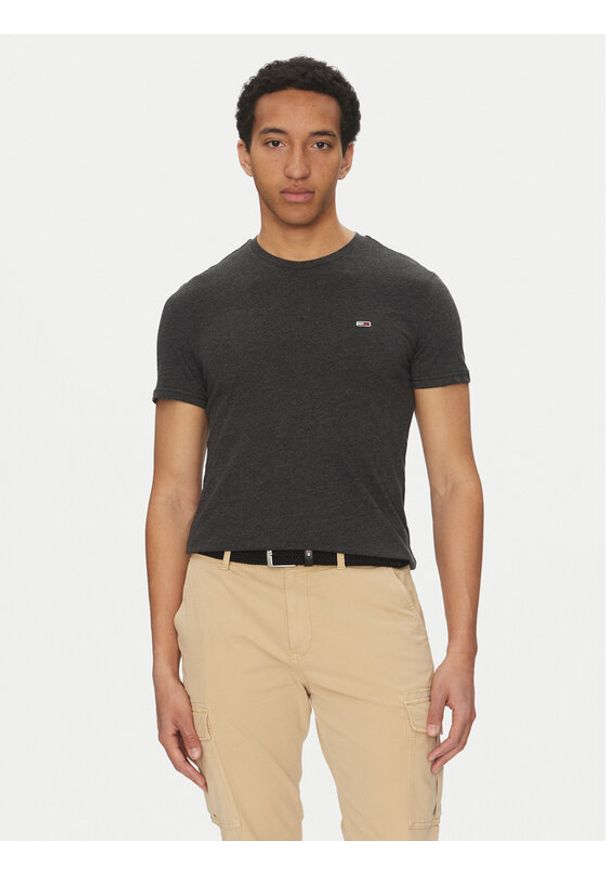 Tommy Jeans T-Shirt Jaspe DM0DM20363 Czarny Slim Fit. Kolor: czarny. Materiał: bawełna
