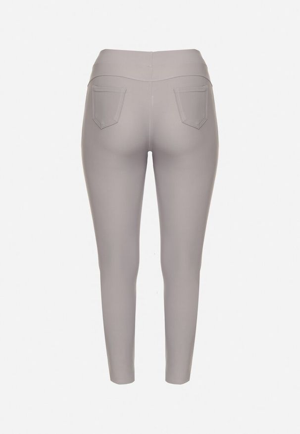 Born2be - Szare Spodnie z Gumką w Pasie z Cyrkoniami Slim Ellivna. Okazja: na co dzień. Kolekcja: plus size. Kolor: szary. Styl: klasyczny, elegancki, casual