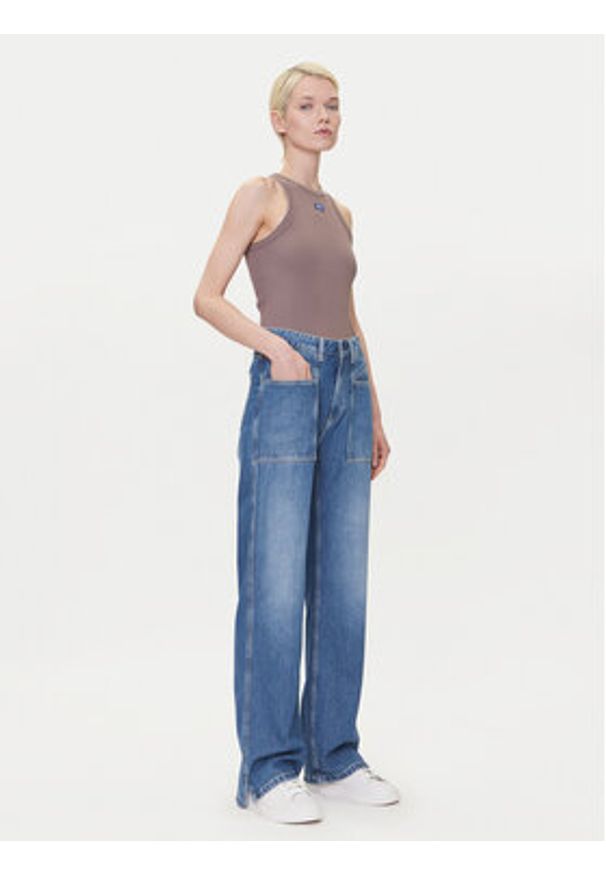 Hugo - HUGO Top 50508857 Brązowy Slim Fit. Kolor: brązowy. Materiał: bawełna