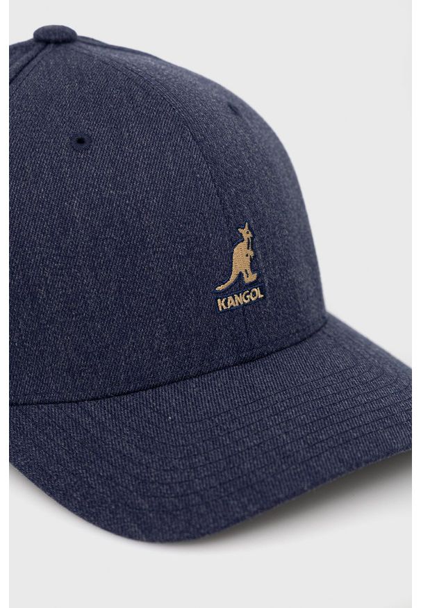 Kangol czapka z domieszką wełny kolor granatowy z aplikacją. Kolor: niebieski. Materiał: wełna. Wzór: aplikacja