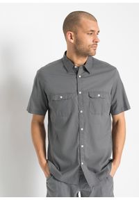 bonprix - Koszulka z krótkim rękawem, z czystej bawełny. Typ kołnierza: kołnierzyk włoski. Kolor: szary. Materiał: bawełna, materiał. Długość rękawa: krótki rękaw. Długość: krótkie. Sezon: lato #1