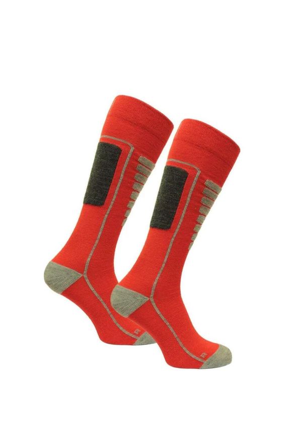 WOOLONA - Skarpety narciarskie z wełny Merino. Kolor: czerwony. Materiał: wełna. Sport: narciarstwo