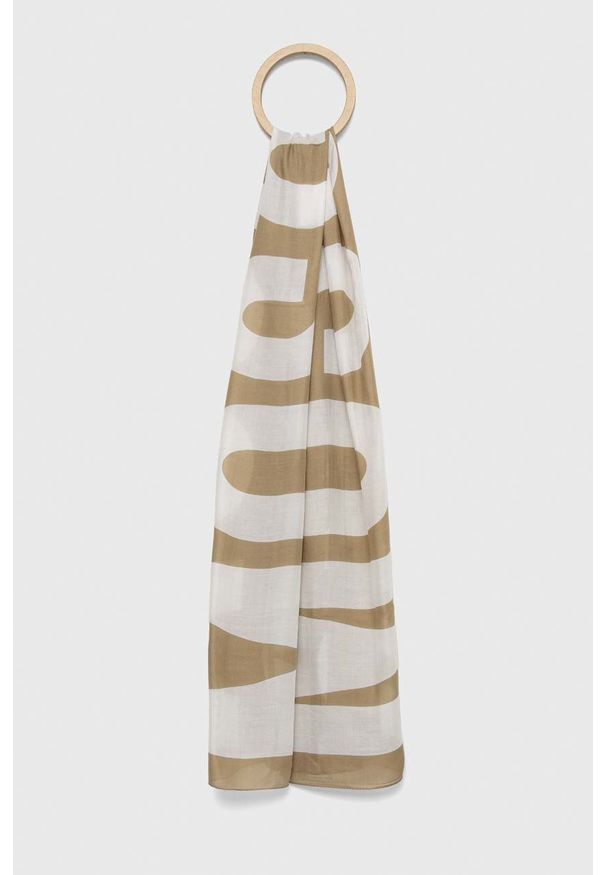 MOSCHINO - Moschino szal męski kolor beżowy wzorzysty. Kolor: beżowy. Materiał: tkanina