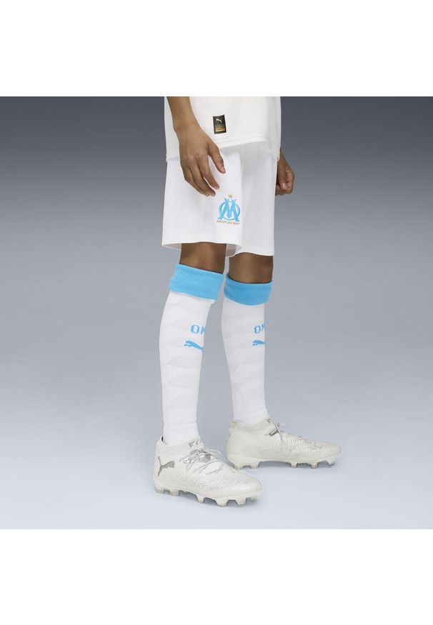 Puma - Młodzieżowe szorty Olympique Marsylia 25/26 PUMA White Bleu Azur Blue. Kolor: niebieski, wielokolorowy, biały. Materiał: tkanina. Sport: piłka nożna