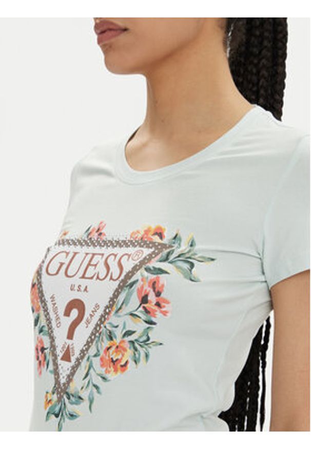 Guess T-Shirt W4GI24 J1314 Błękitny Slim Fit. Kolor: niebieski. Materiał: bawełna