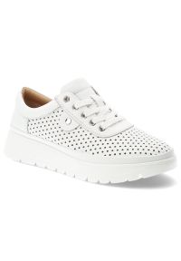 Półbuty damskie Vinceza, cholewka ze skóry naturalnej licowej z perforacją wiązanie z przodu metalowe oczka z zabudowanym przodem, białe, 79629. Kolor: biały. Materiał: skóra. Szerokość cholewki: normalna #1