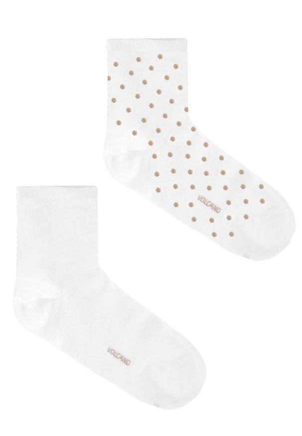 Volcano - Damskie skarpetki białe i w groszki A-COLI, dwupak. Kolor: biały. Materiał: materiał, bawełna, elastan, poliester. Wzór: grochy