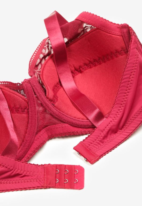 Born2be - Bordowy Biustonosz z Regulowanymi Ramiączkami o Koronkowym Wykończeniu Kefefia. Kolor: czerwony. Materiał: koronka