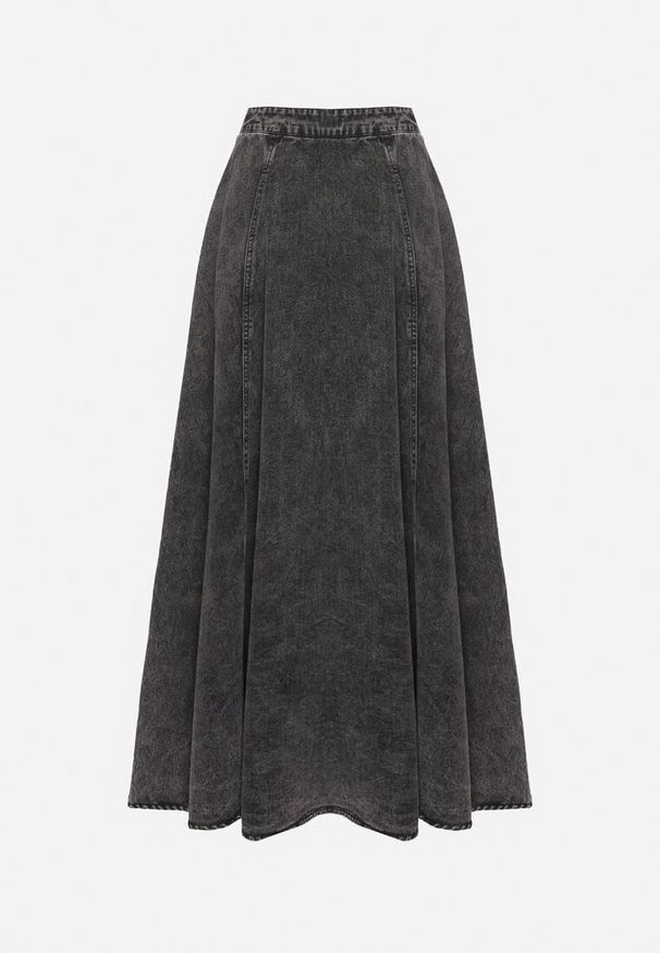 Born2be - Czarna Bawełniana Spódnica Jeansowa Maxi Rozkloszowana z Łańcuszkiem Zallire. Kolor: czarny. Materiał: jeans, bawełna. Styl: boho