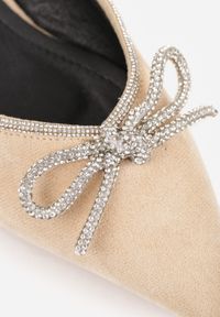 Renee - Beżowe Płaskie Balerinki z Cyrkoniową Kokardą Evalene. Okazja: do pracy, na spacer. Kolor: beżowy. Sezon: lato. Styl: elegancki #2