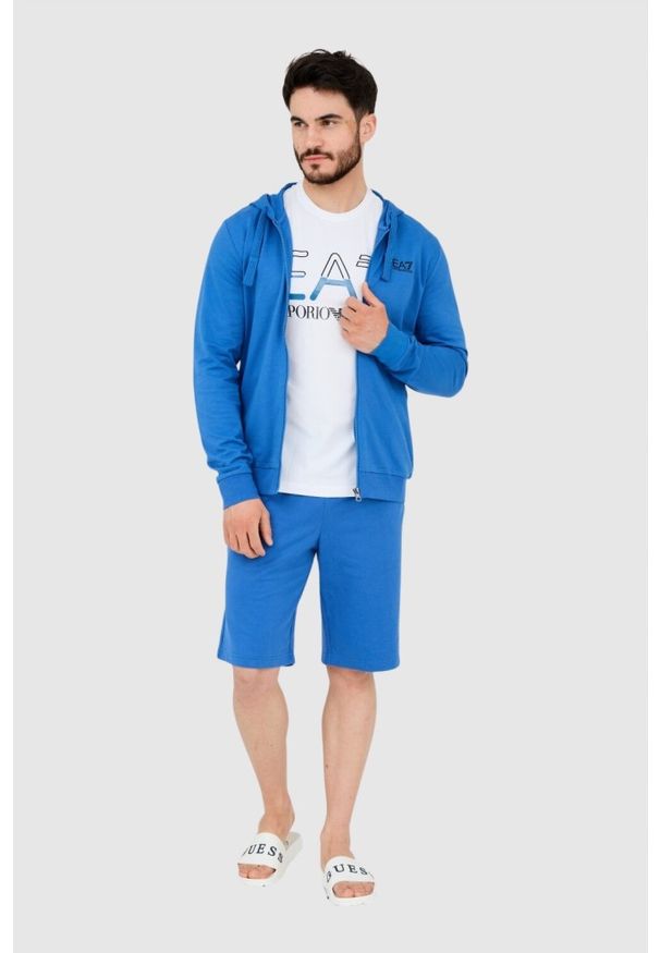 EA7 Emporio Armani - EA7 Niebieska bluza męska z kapturem, Rozmiar S. Typ kołnierza: kaptur. Kolor: niebieski
