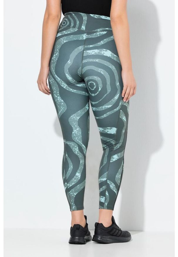 ULLA POPKEN - Damskie Legginsy sportowe szybkoschnące kieszenie z recyklingu. Kolekcja: plus size. Kolor: zielony. Materiał: poliester, materiał, elastan