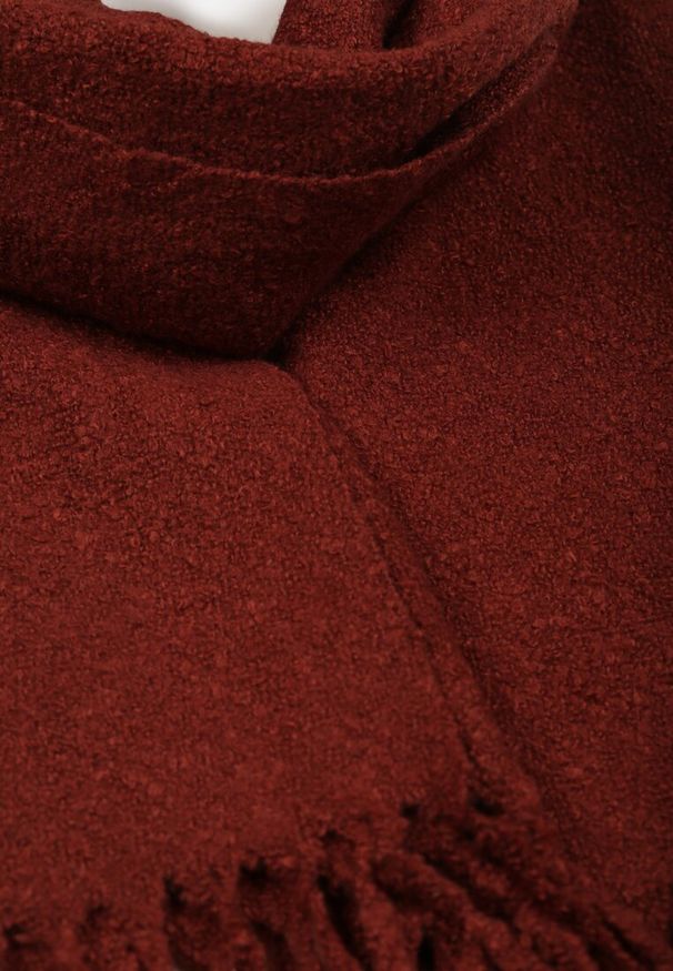 Born2be - Bordowy Klasyczny Szalik Zdobiony Frędzlami Vetilana. Okazja: do pracy. Kolor: czerwony. Materiał: jeans. Wzór: aplikacja. Styl: klasyczny