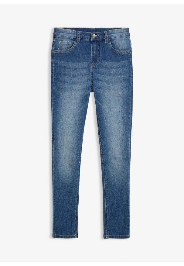 bonprix - Dżinsy ze stretchem o kroju skinny fit z regulowanym pasem, prosta nogawka. Kolor: niebieski