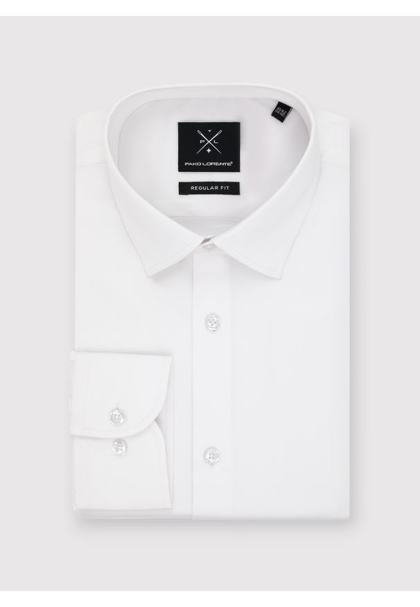 Pako Lorente - PAKO LORENTE - Biała koszula męska z długim rękawem. Kolor: biały. Materiał: elastan, bawełna. Długość rękawa: długi rękaw. Długość: długie