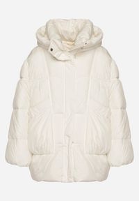 Born2be - Biała Pikowana Kurtka o Kroju Oversize z Kapturem Galandia. Okazja: na spacer, na co dzień. Typ kołnierza: kaptur. Kolor: biały. Materiał: jeans, poliester. Styl: casual, elegancki #7