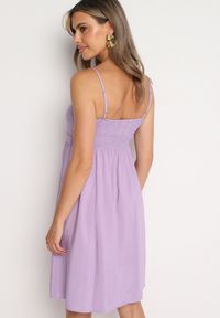 Born2be - Fioletowa Sukienka z Wiskozy na Cienkich Ramiączkach z Regulacją Ozdobiona Lampasem i Haftem Nelrissa. Okazja: na imprezę. Typ kołnierza: dekolt w kształcie V. Kolor: fioletowy. Materiał: wiskoza. Długość rękawa: na ramiączkach. Wzór: haft, aplikacja #3