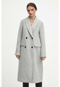 medicine - Medicine płaszcz z domieszką wełny kolor szary przejściowy dwurzędowy. Kolor: szary. Materiał: wełna. Wzór: aplikacja. Styl: klasyczny #4