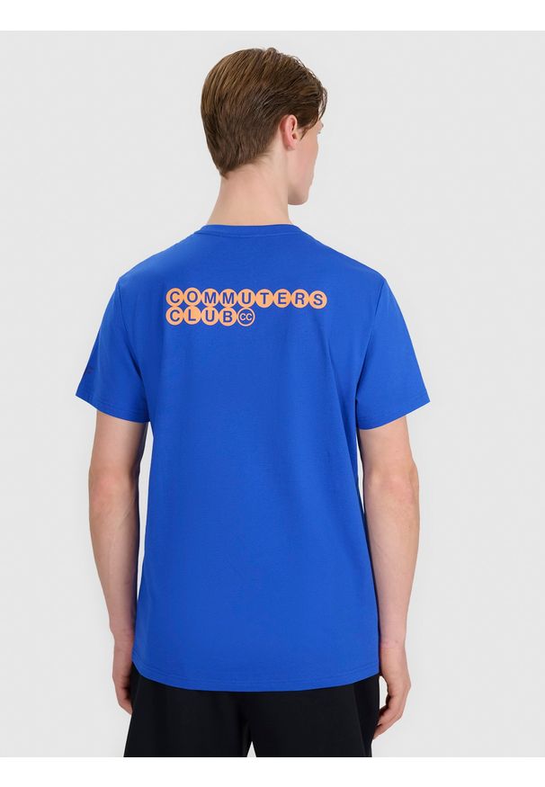 4f - 4F T-shirt regular z nadrukiem męski - niebieski XXL. Okazja: na co dzień. Kolor: niebieski. Materiał: bawełna, dzianina, jersey. Długość rękawa: krótki rękaw. Długość: krótkie. Wzór: nadruk. Styl: klasyczny, casual, sportowy