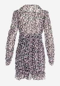 Born2be - Czarno-Różowa Dopasowana Sukienka Mini z Marszczeniami i Bufiastymi Rękawami Cirela. Kolor: czarny. Styl: wizytowy. Długość: mini #7