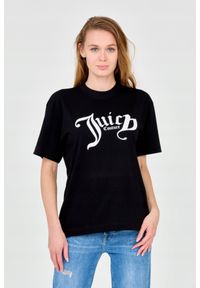Juicy Couture - JUICY COUTURE Czarny t-shirt damski Amanza. Kolor: czarny. Materiał: bawełna