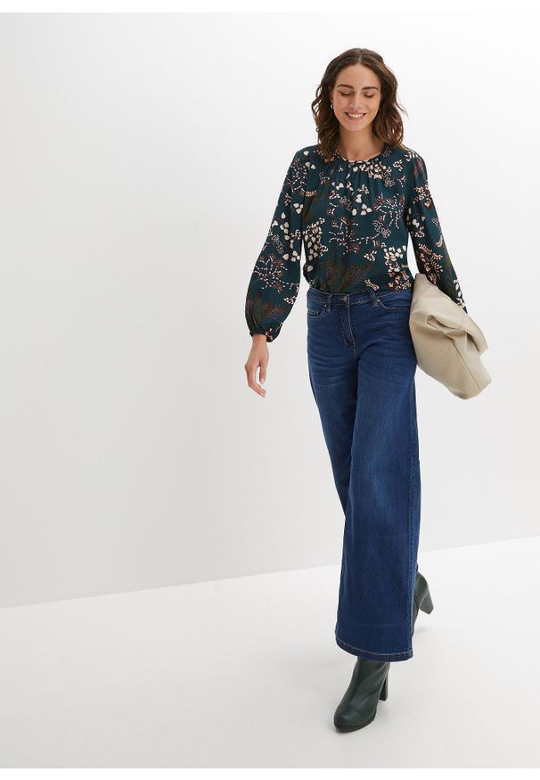 bonprix - Bluzka ze zrównoważonej wiskozy. Kolor: zielony. Materiał: wiskoza. Wzór: nadruk