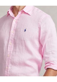 Ralph Lauren - RALPH LAUREN - Różowa lniana koszula Classic Fit z logo. Typ kołnierza: polo. Kolor: różowy, wielokolorowy, fioletowy. Materiał: len. Długość rękawa: długi rękaw. Długość: długie. Wzór: haft. Styl: elegancki #2