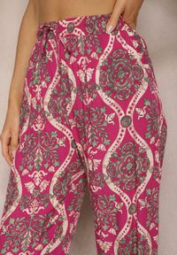 Renee - Fuksjowe Wiskozowe Spodnie Boho High Waist z Szerokimi Nogawkami i Gumką w Talii Tiamarra. Stan: podwyższony. Kolor: różowy. Materiał: wiskoza. Sezon: lato. Styl: boho