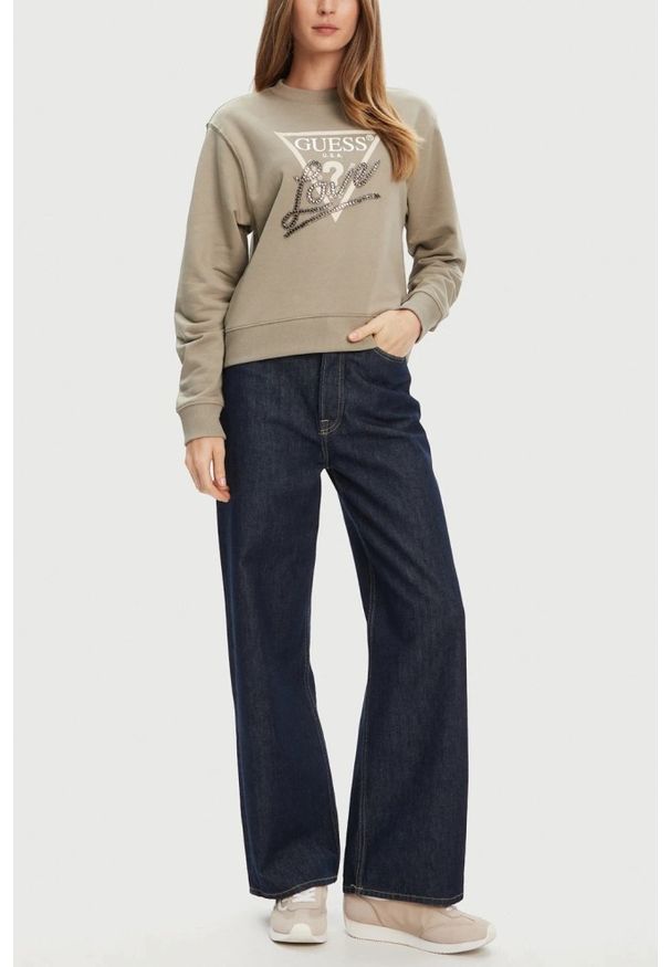 Guess - GUESS Zielona damska bluza Studded Love, Rozmiar XS. Kolor: zielony