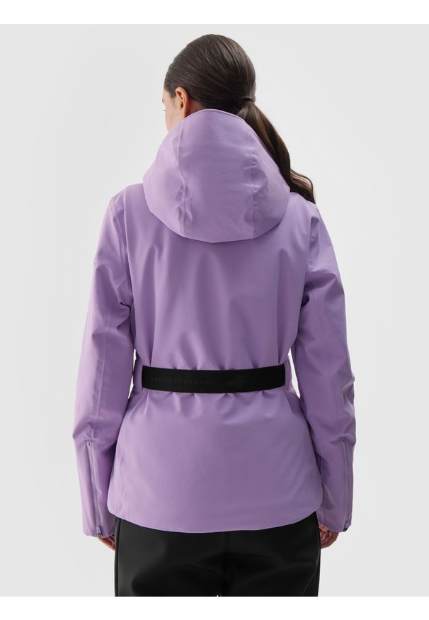 4f - 4F Kurtka narciarska membrana Dermizax 20000 damska - fioletowa M. Typ kołnierza: kaptur. Kolor: fioletowy. Materiał: materiał, dzianina, tkanina. Długość: długie. Wzór: aplikacja. Sezon: zima. Styl: klasyczny